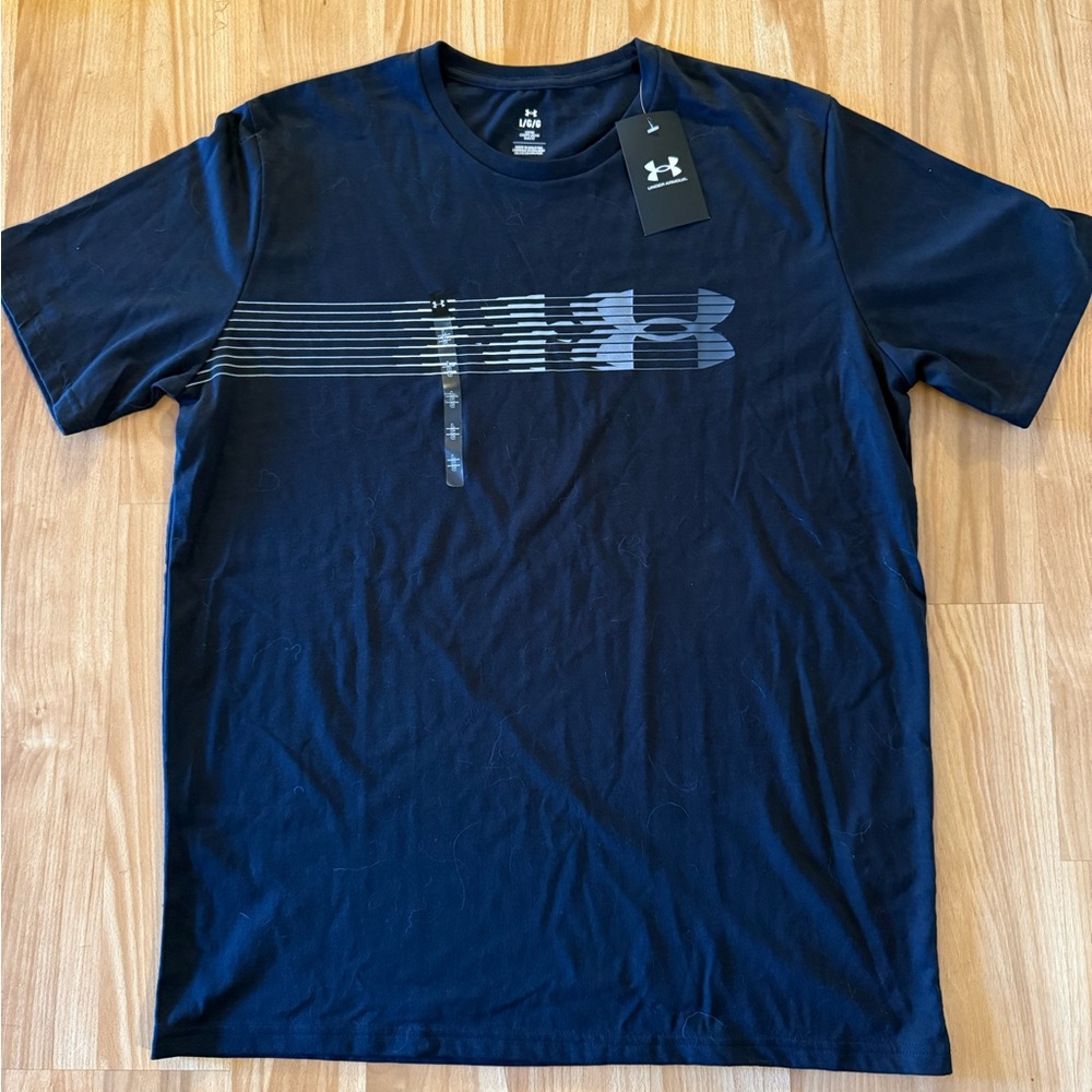 Under Armour Dark Blue Striped Logo Tee